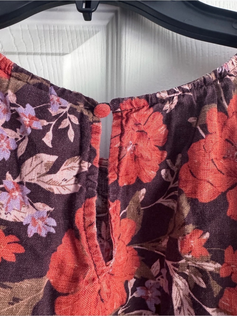 Haute Hippie Style 100% Linen Floral Blouse Women’s M Red Brown Boho Top - Picture 7 of 9